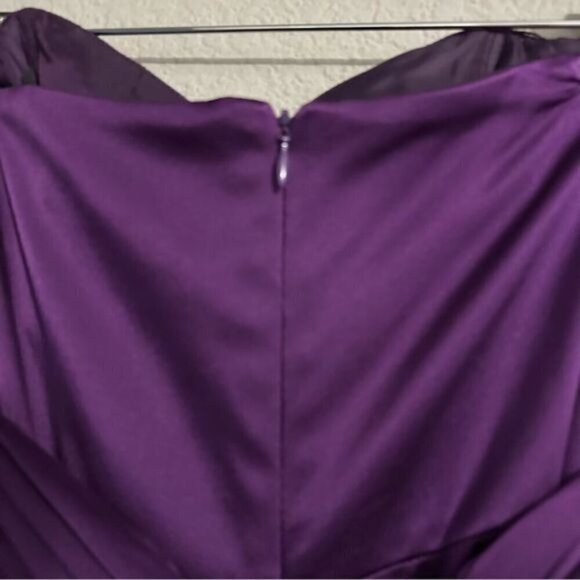 David Meister Purple Satin Strapless Cocktail Midi Dresss Size 4 - Picture 9 of 13